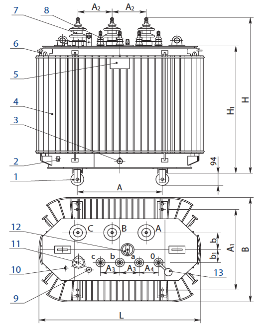 ТМГ 11 400/6(10)/0,4 силовой трансформатор габаритные размеры