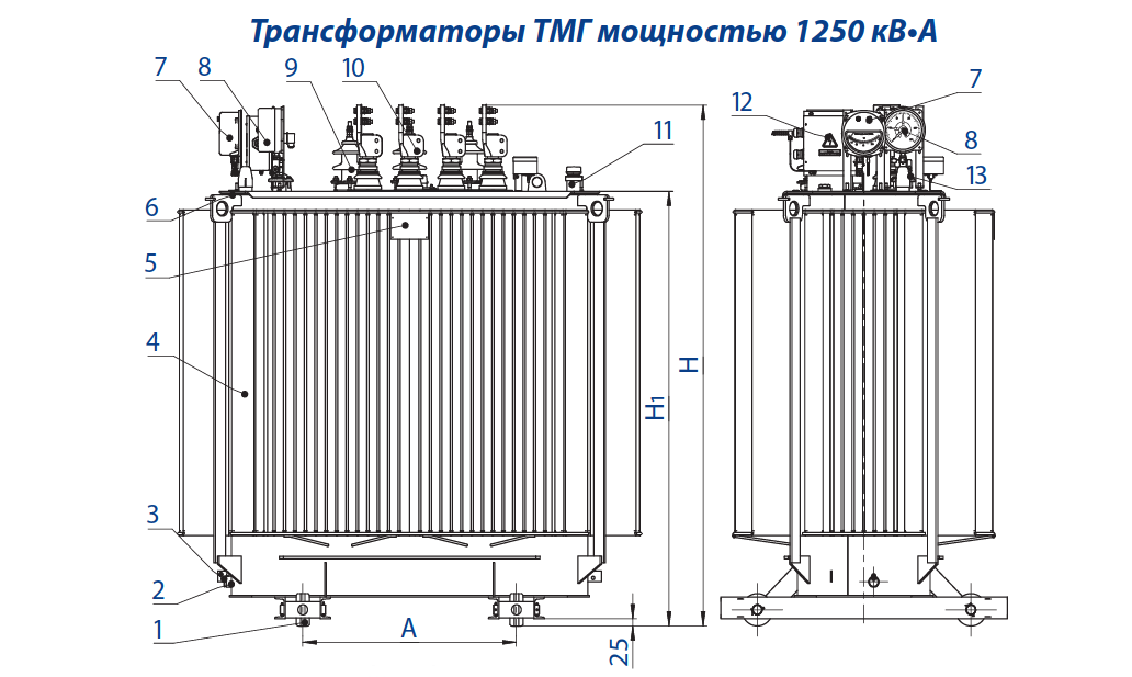 ТМГ-1250/10 трансформатор чертеж